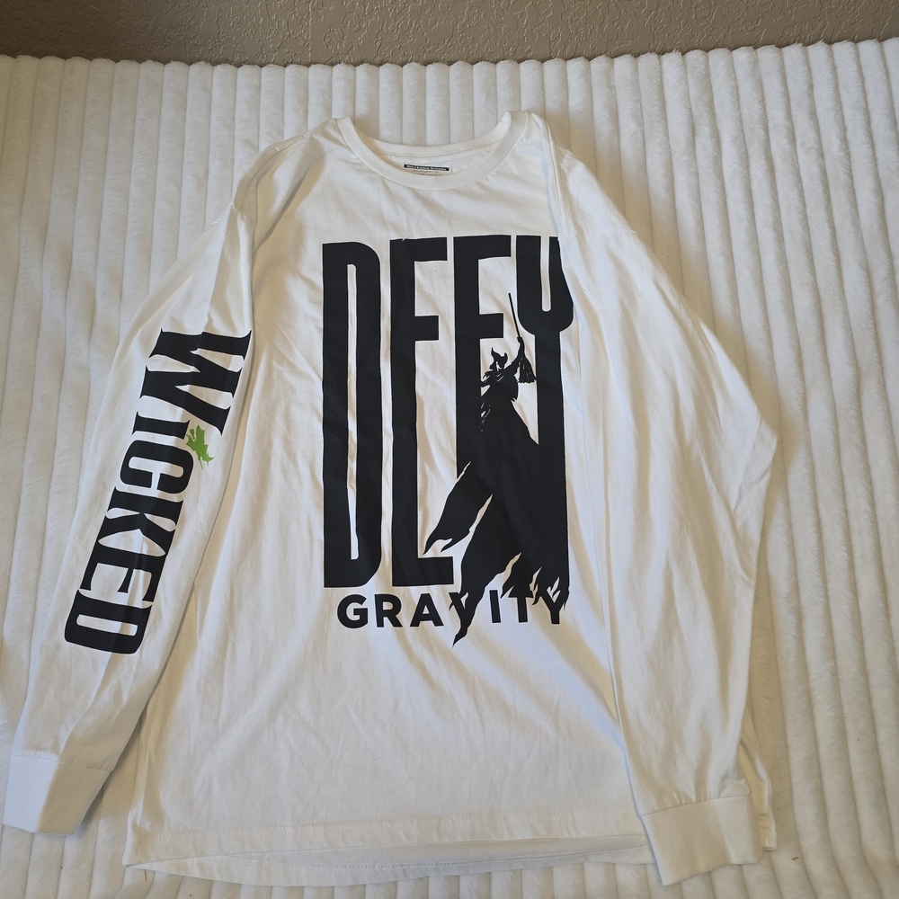 Wicked Movie White Long Sleeve Tee with Black Graphics